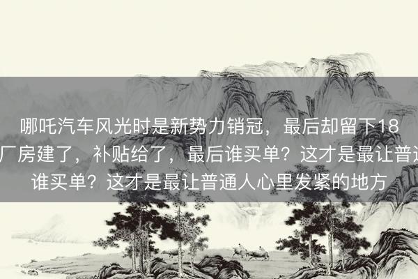 哪吒汽车风光时是新势力销冠，最后却留下183亿亏损，钱投了，厂房建了，补贴给了，最后谁买单？这才是最让普通人心里发紧的地方