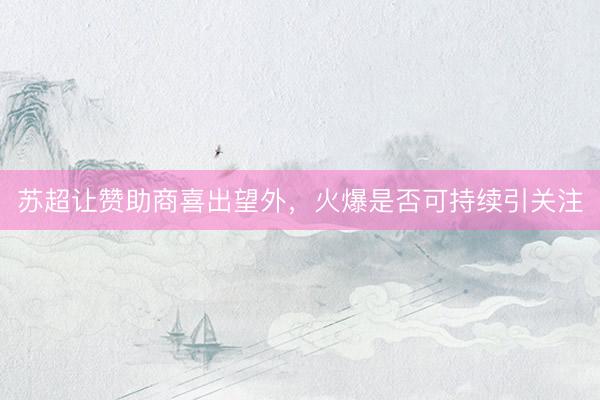 苏超让赞助商喜出望外，火爆是否可持续引关注