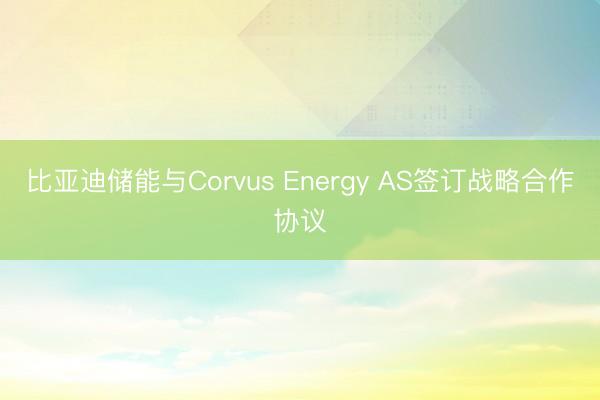 比亚迪储能与Corvus Energy AS签订战略合作协议