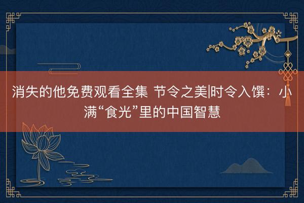 消失的他免费观看全集 节令之美|时令入馔:小满“食光”里的中国智慧
