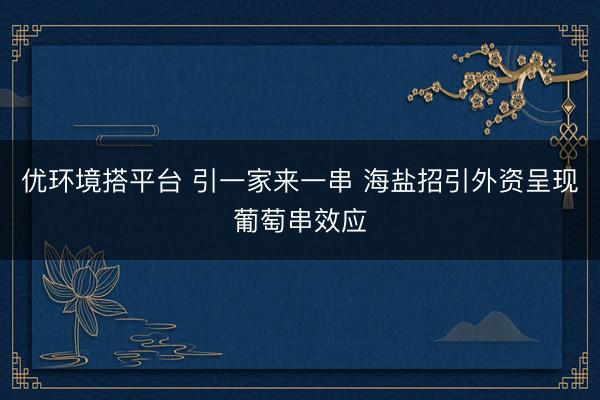 优环境搭平台 引一家来一串 海盐招引外资呈现葡萄串效应