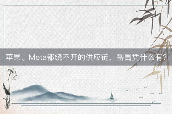 苹果、Meta都绕不开的供应链，番禺凭什么有？
