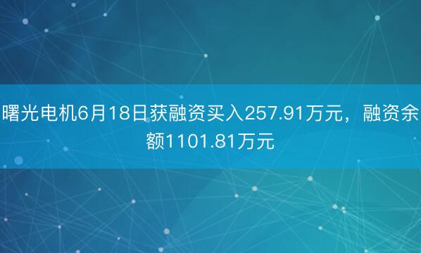 曙光电机6月18日获融资买入257.91万元，融资余额1101.81万元